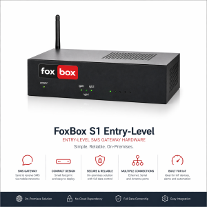 SMS gateway hardware FoxBox S1 entry-level device for IoT alerts and on-premise messaging