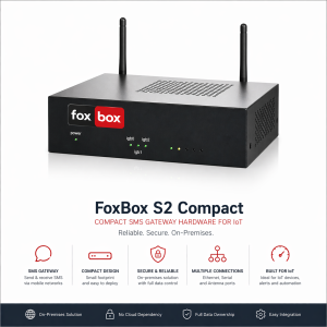 SMS gateway hardware FoxBox S2 compact device for IoT, alerts and on-premise messaging