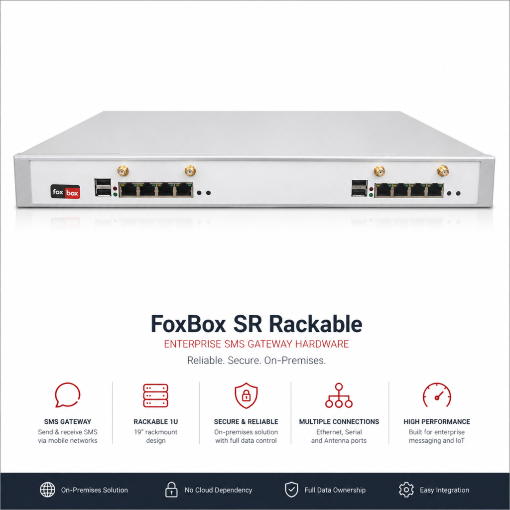 SMS gateway hardware FoxBox SR rackable enterprise device for IoT and alert systems